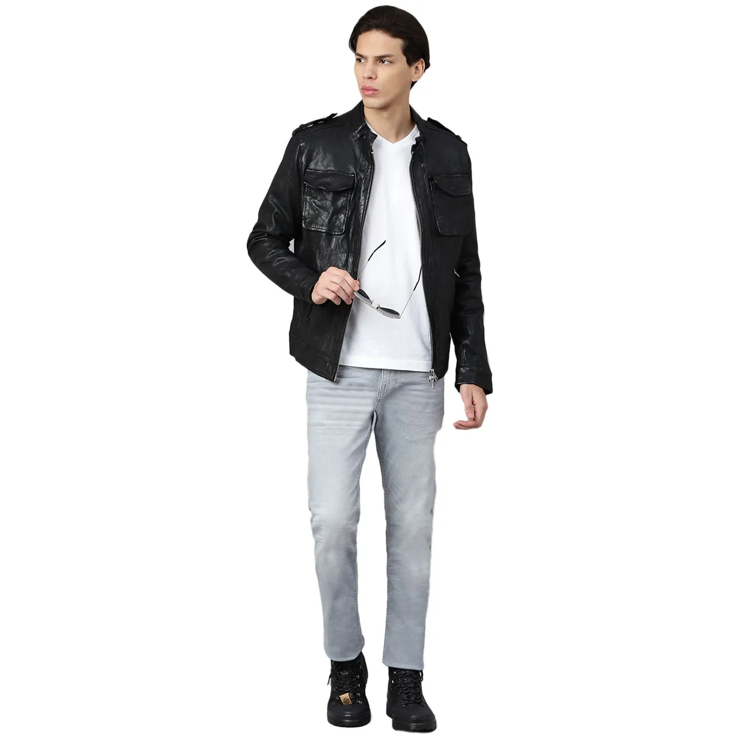 Black Leather Jacket for men - Thumbnail 8