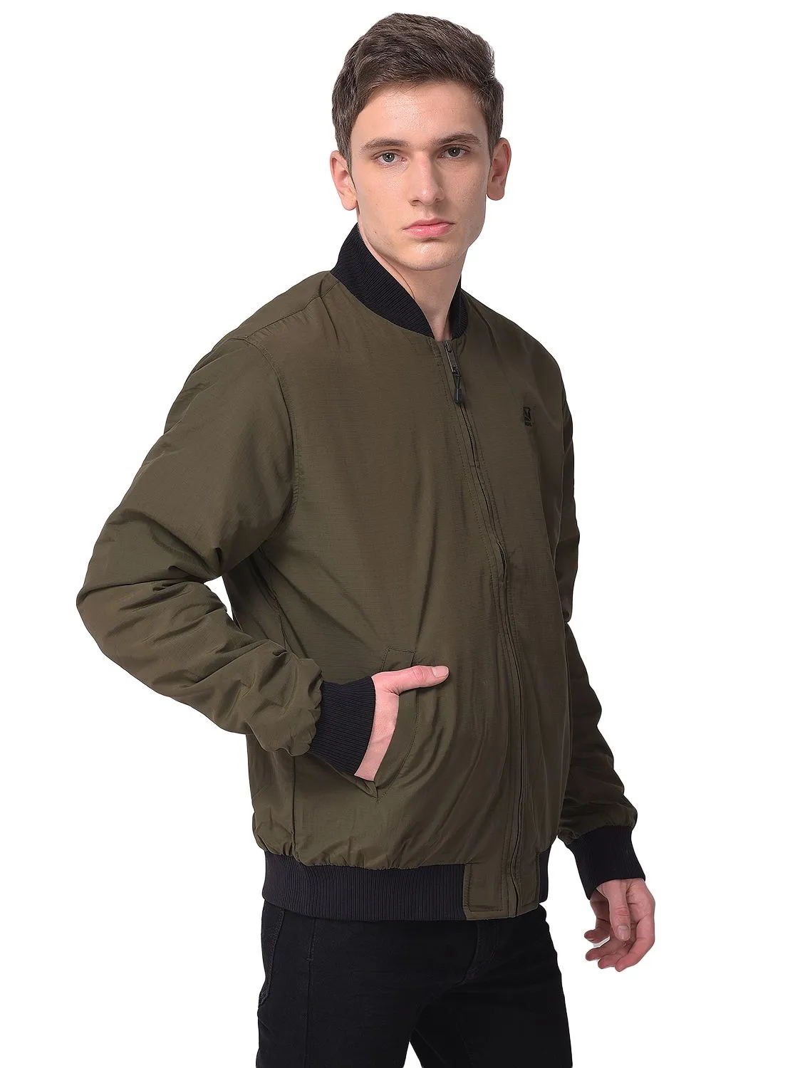 Olive night bomber jacket for men - Thumbnail 5