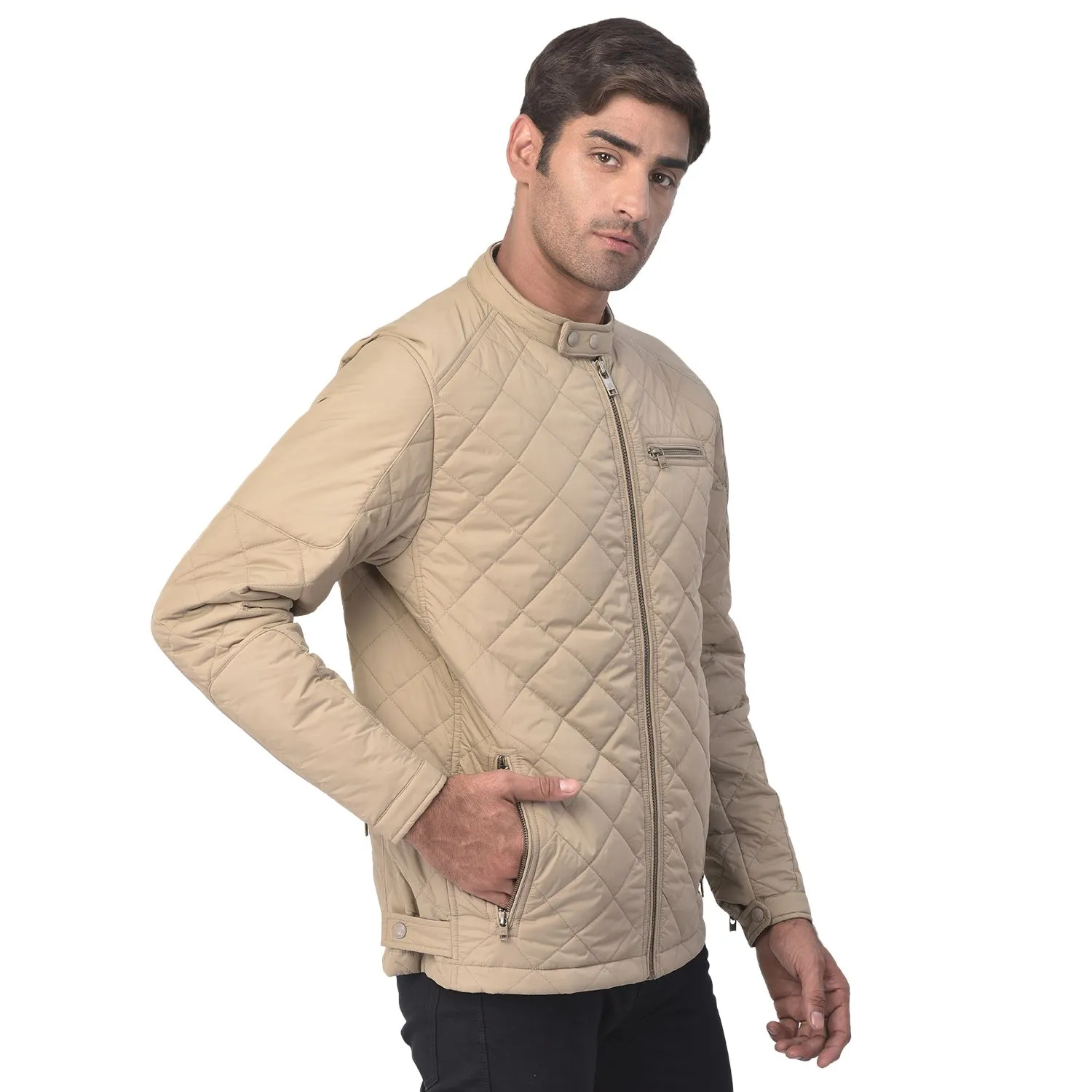 Khaki Quilted Jacket for Men - Thumbnail 5
