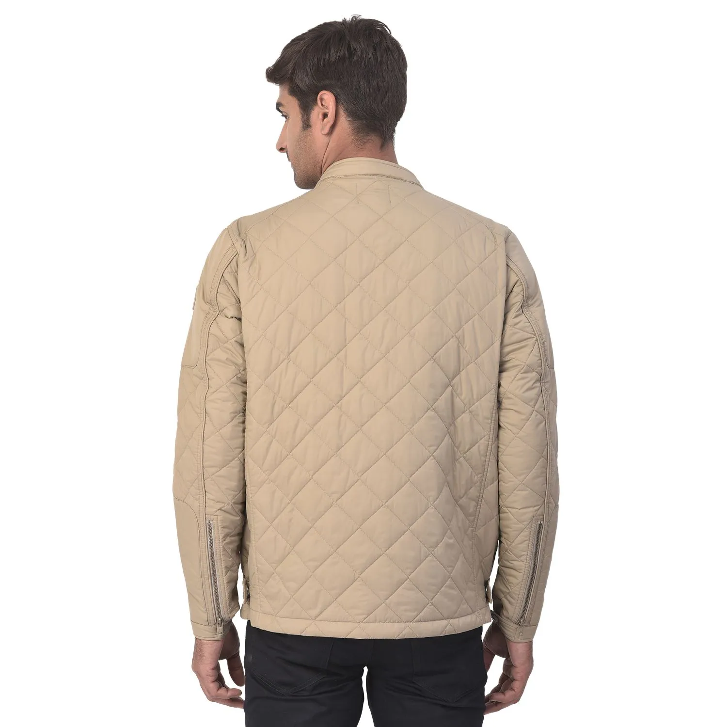 Khaki Quilted Jacket for Men - Thumbnail 7