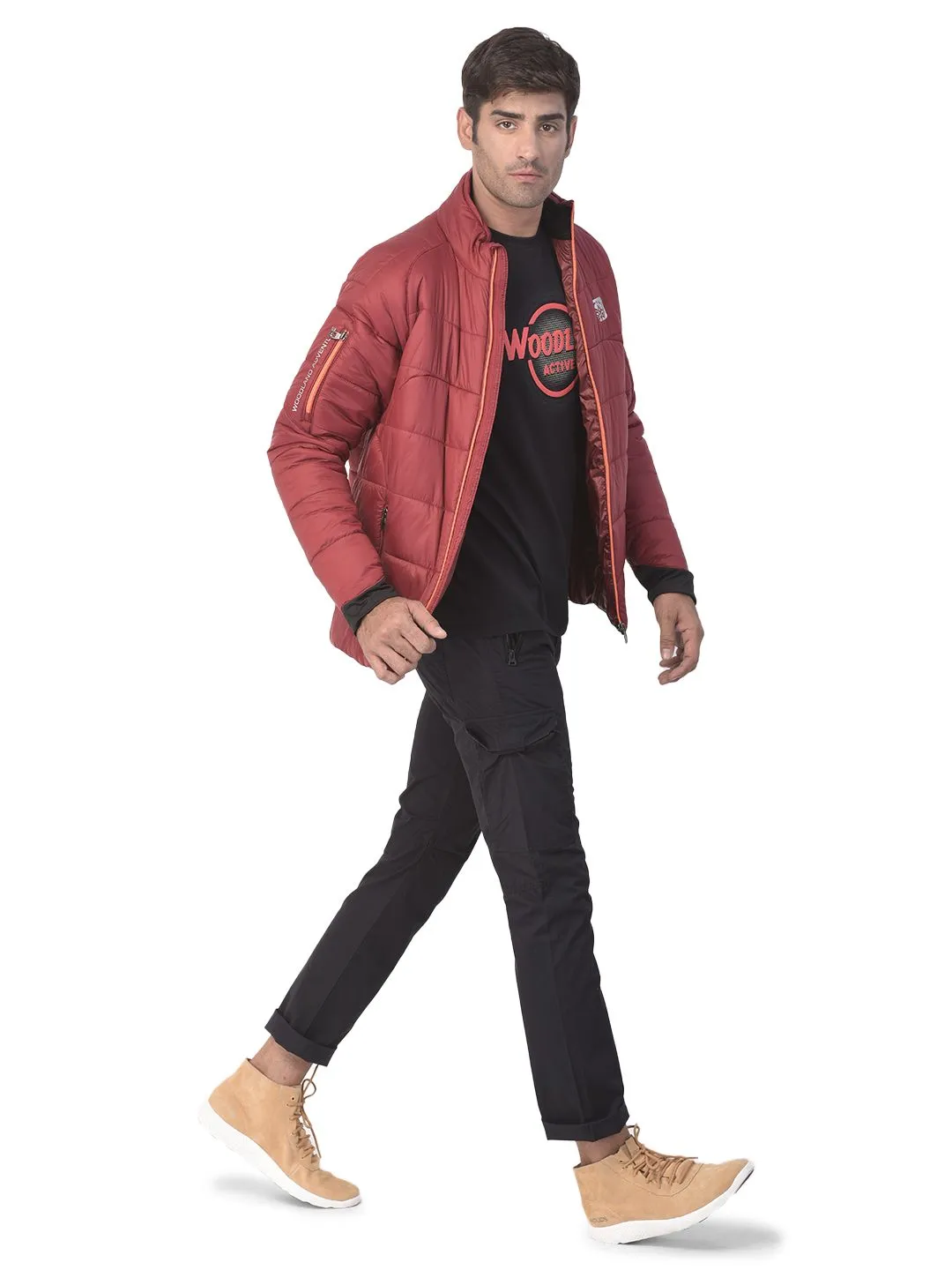 Burgundy Quilted Jacket for men - Image 1