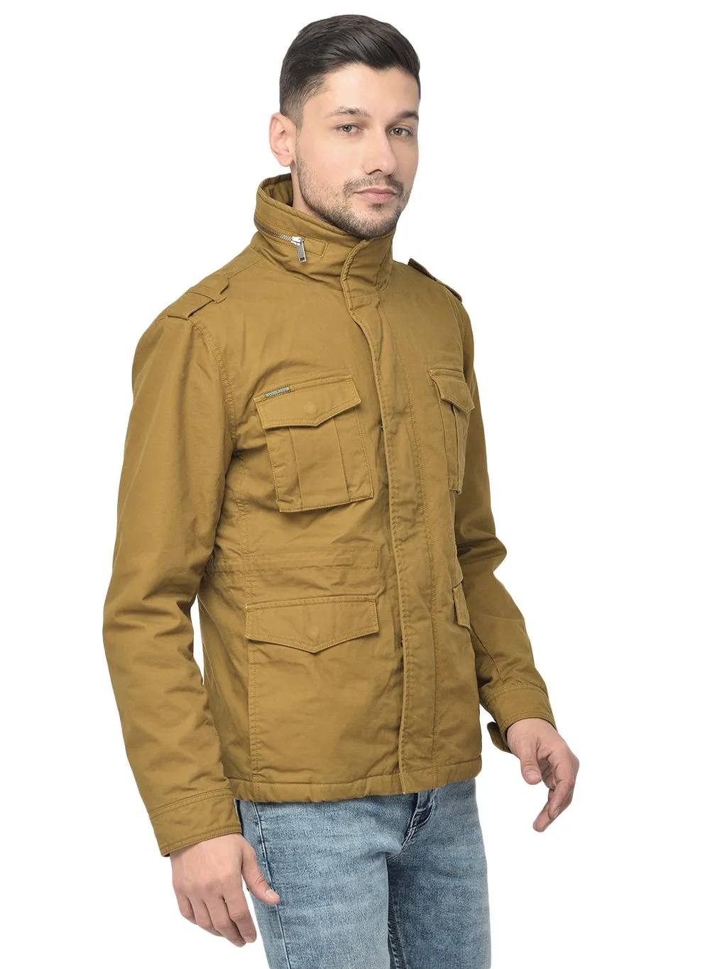 Camel Cotton Jacket for Men - Thumbnail 3