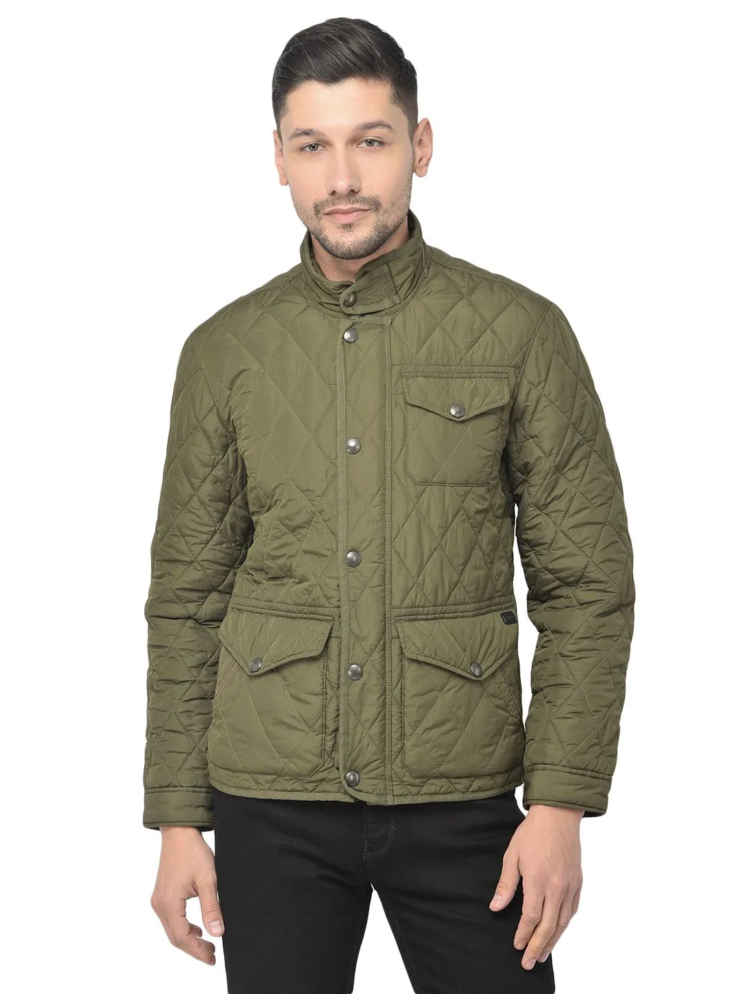 woods-olive-full-sleeve-fake-down-jacket
