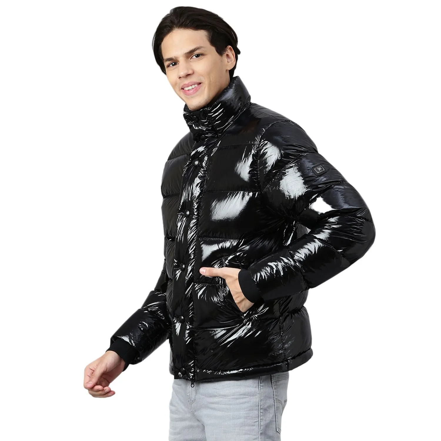 Black PU coated Down Jacket for men - Thumbnail 2