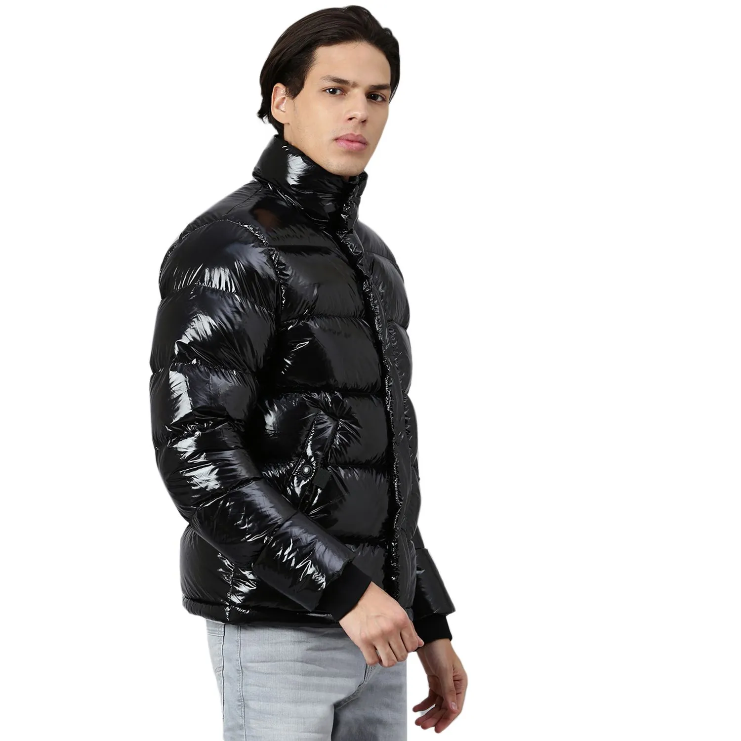 Black PU coated Down Jacket for men - Thumbnail 3