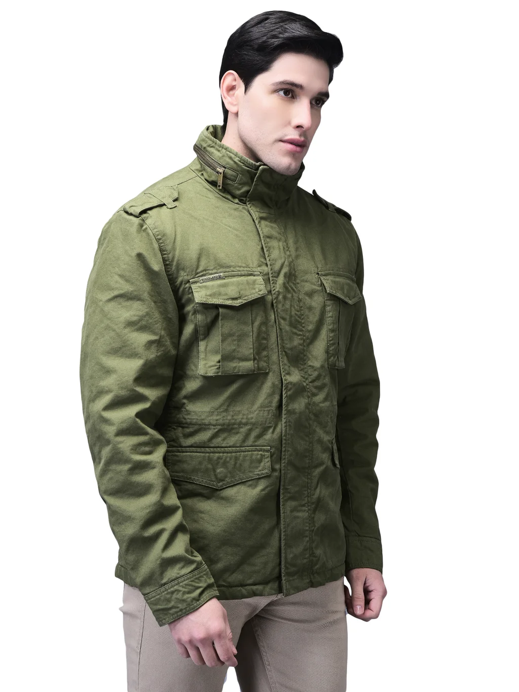 Khaki/ Green jacket for men - Thumbnail 3
