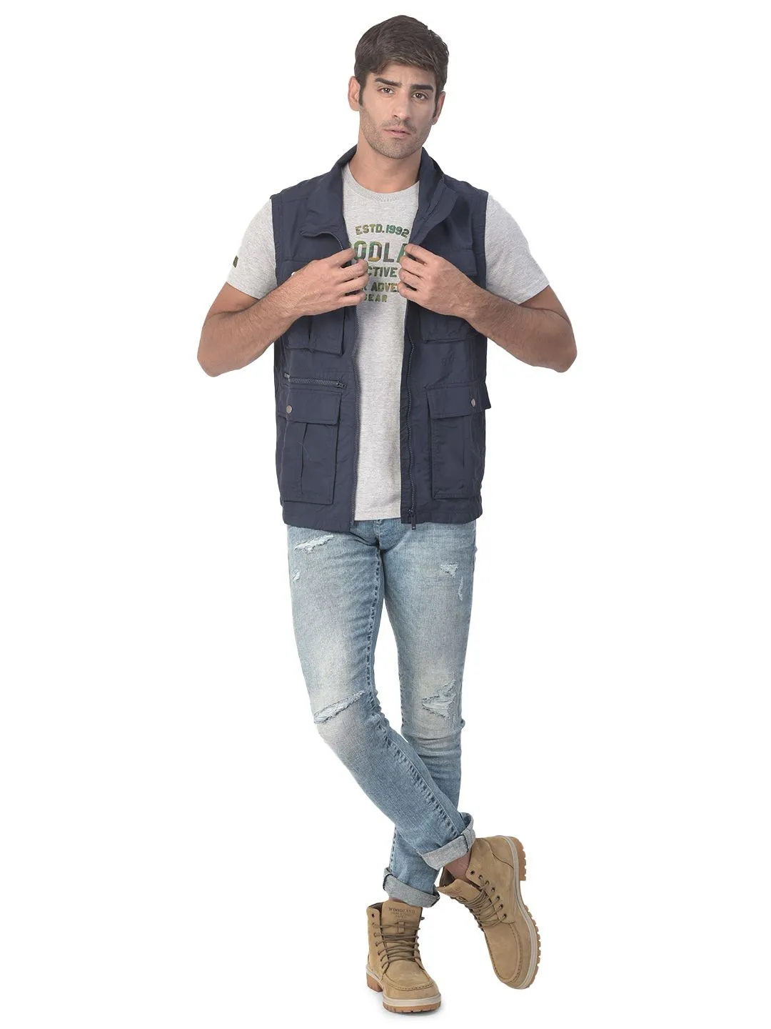 Navy sleeveless utility jacket - Image 1