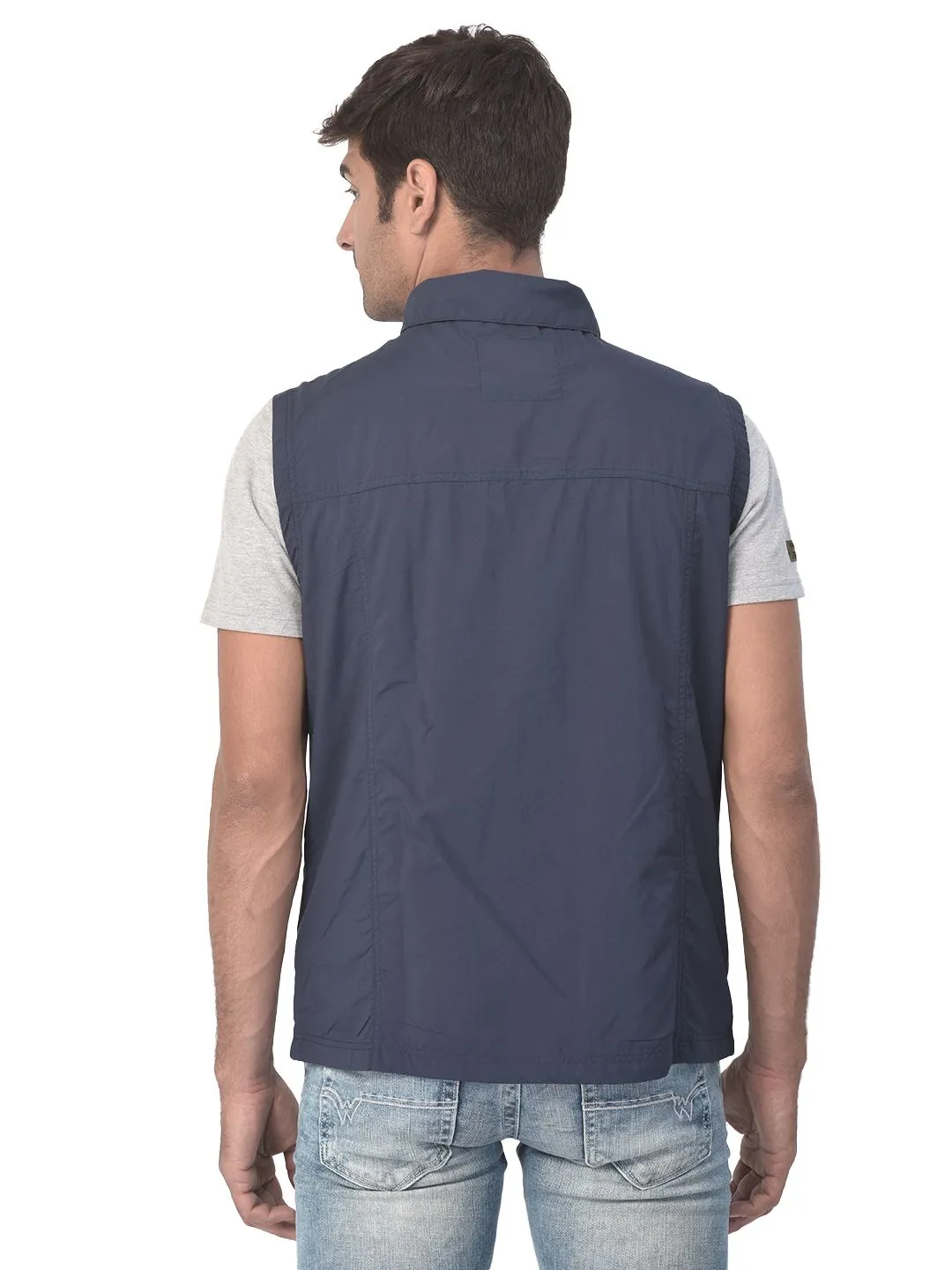 Navy sleeveless utility jacket - Thumbnail 4