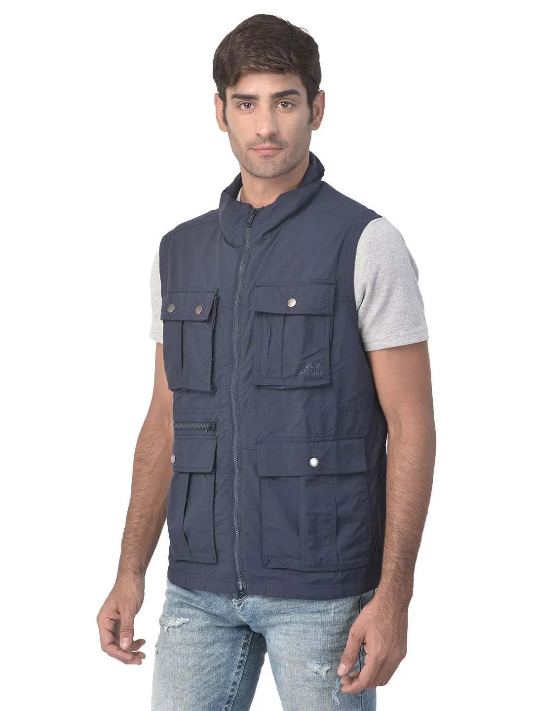 Navy sleeveless utility jacket - Thumbnail 5
