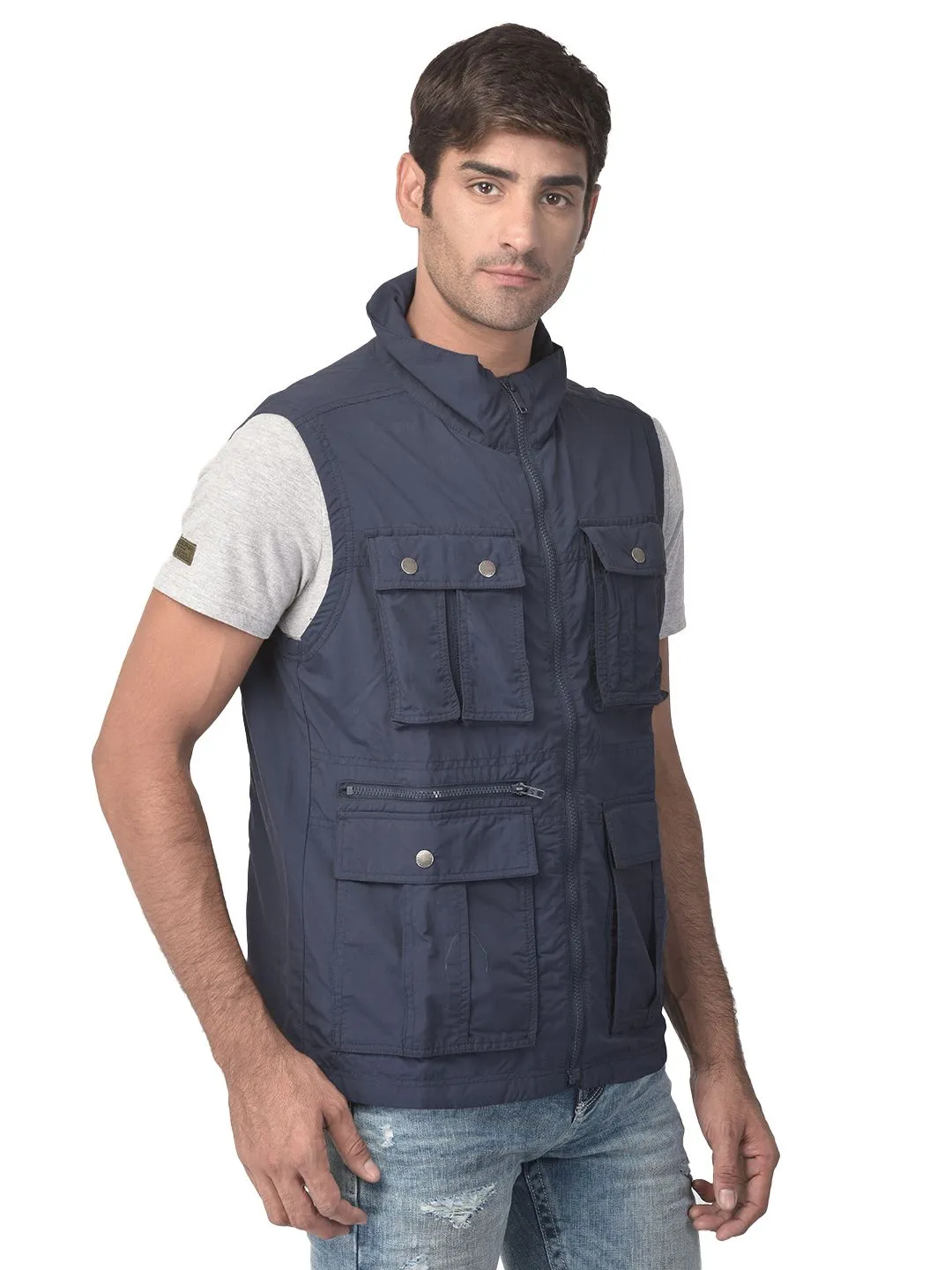 Navy sleeveless utility jacket - Thumbnail 6