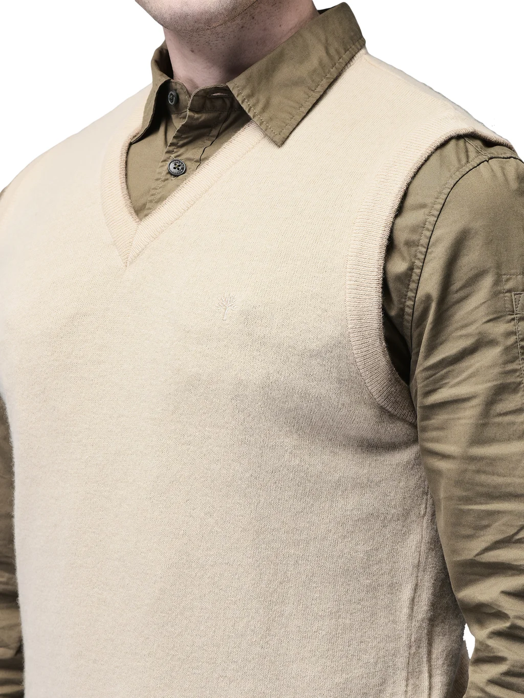 Light Beige Sleeveless V Neck Pullover for Men - Thumbnail 4