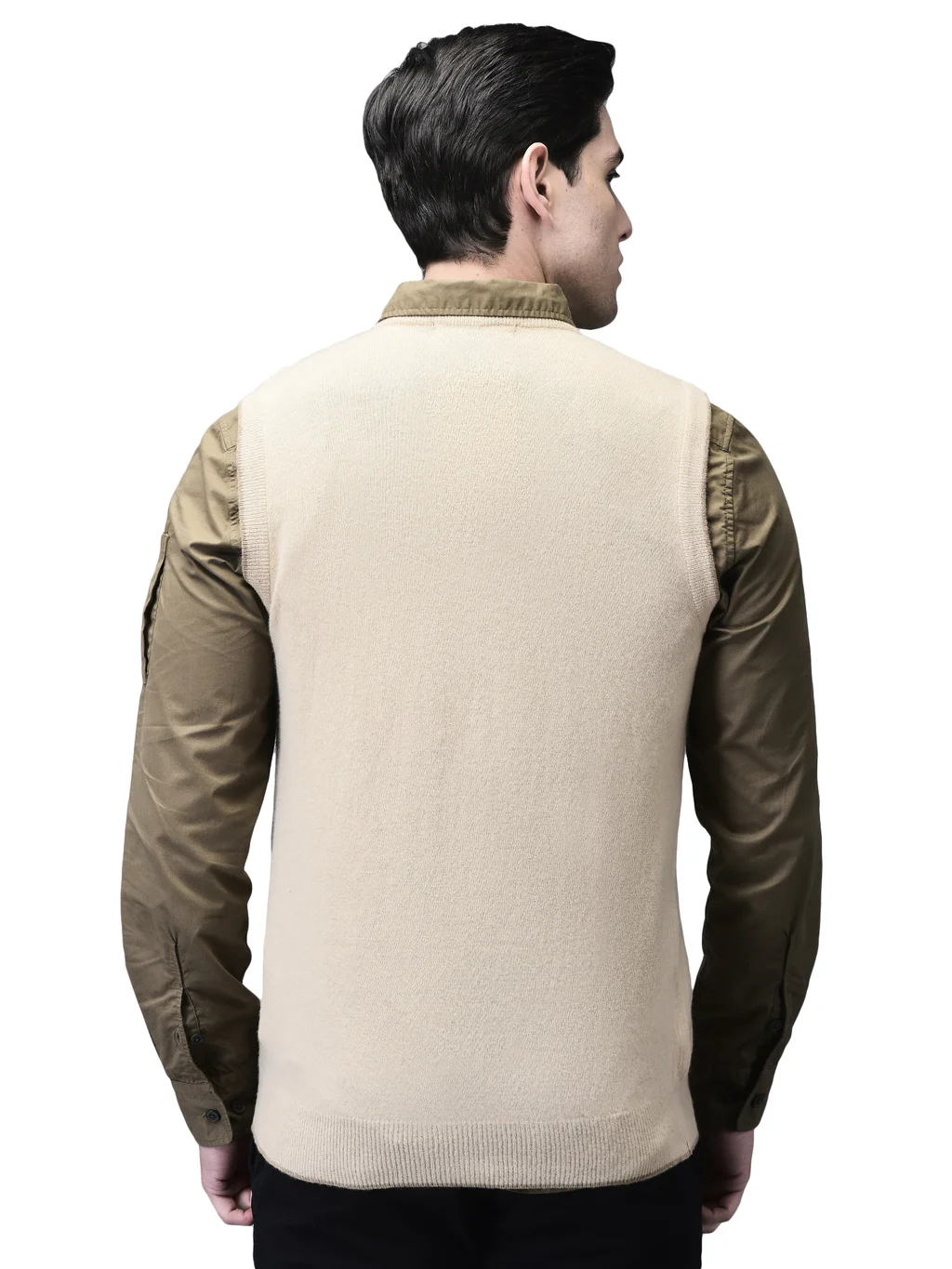 Light Beige Sleeveless V Neck Pullover for Men - Thumbnail 6