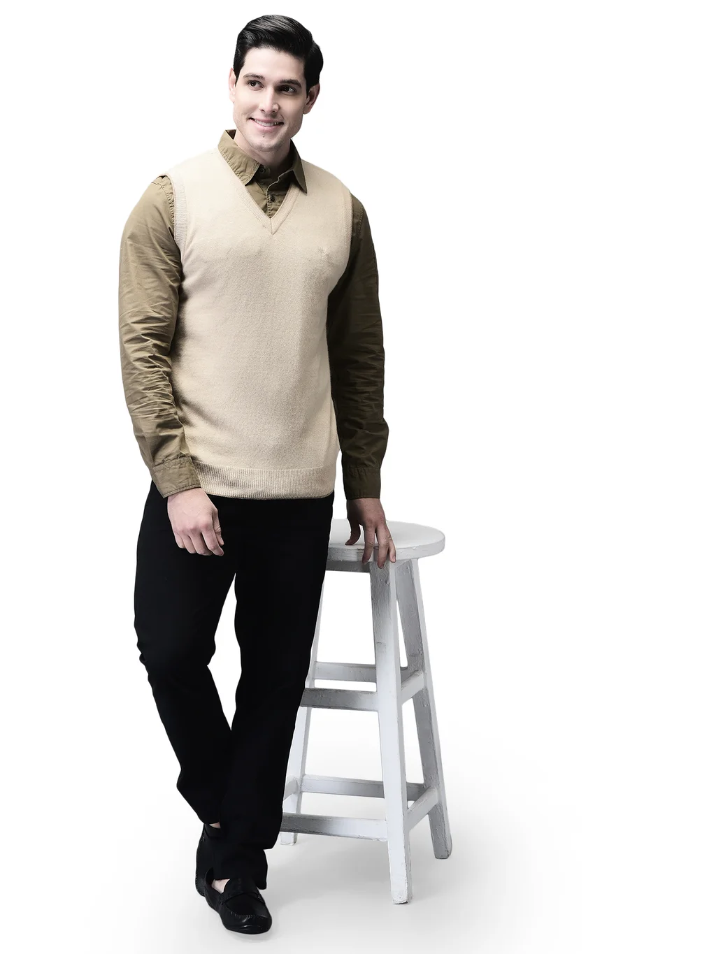 Light Beige Sleeveless V Neck Pullover for Men - Thumbnail 7
