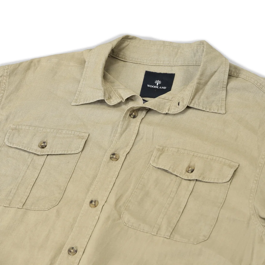 Men Beige Full Sleeve Shirt With Dual  Chest Pockets - Thumbnail 5