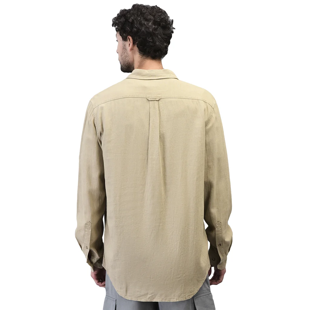 Men Beige Full Sleeve Shirt With Dual  Chest Pockets - Thumbnail 6