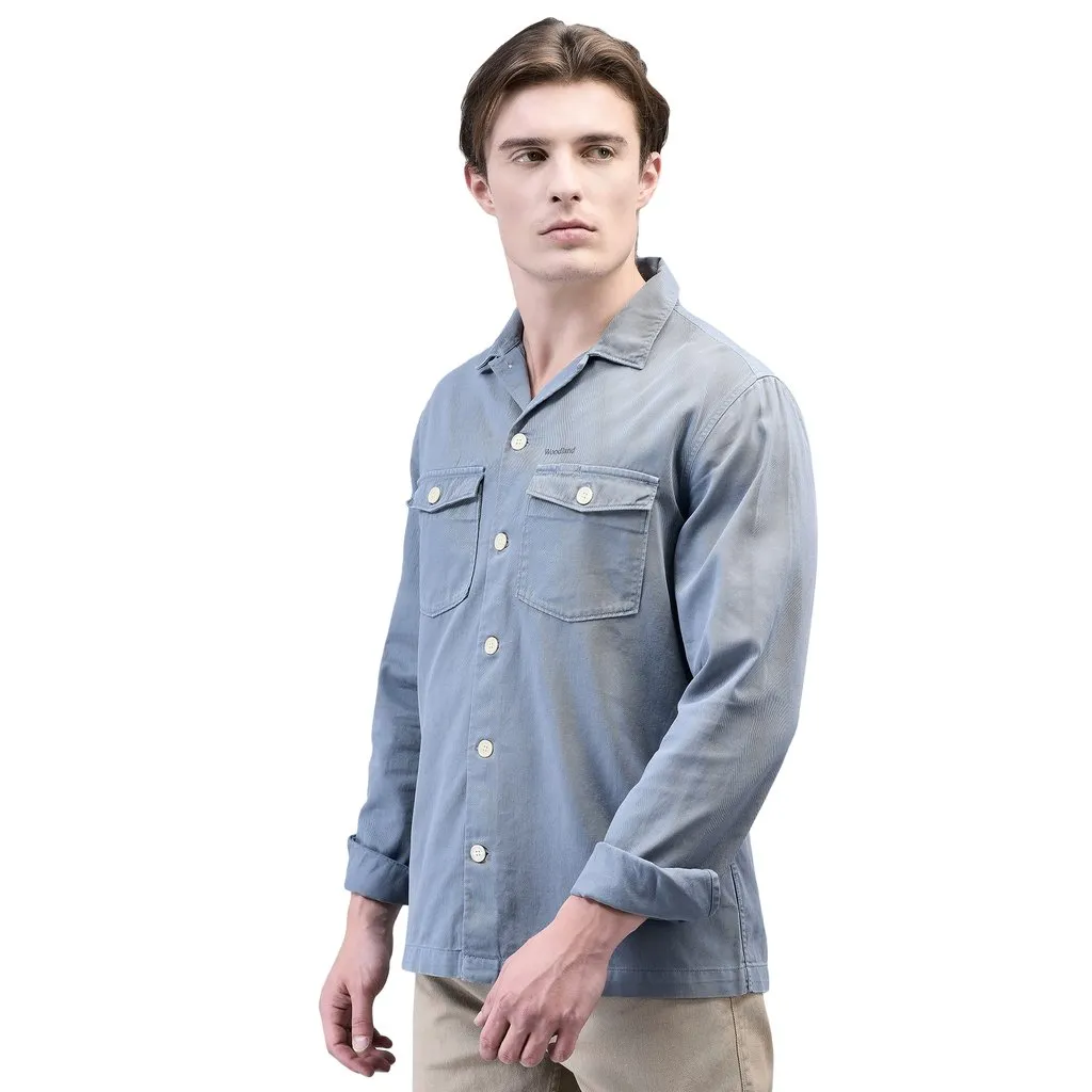 Dull Blue Long Sleeve Shirt for Men - Thumbnail 2