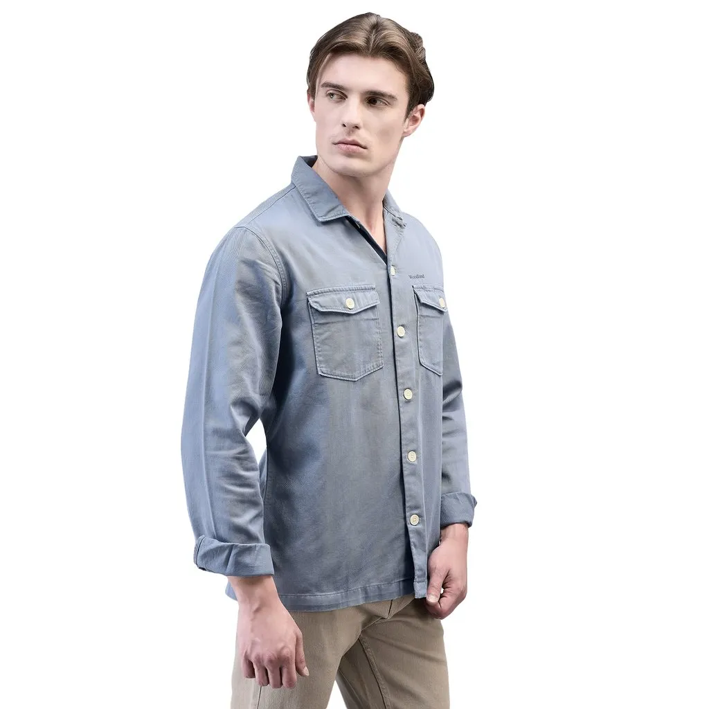 Dull Blue Long Sleeve Shirt for Men - Thumbnail 3