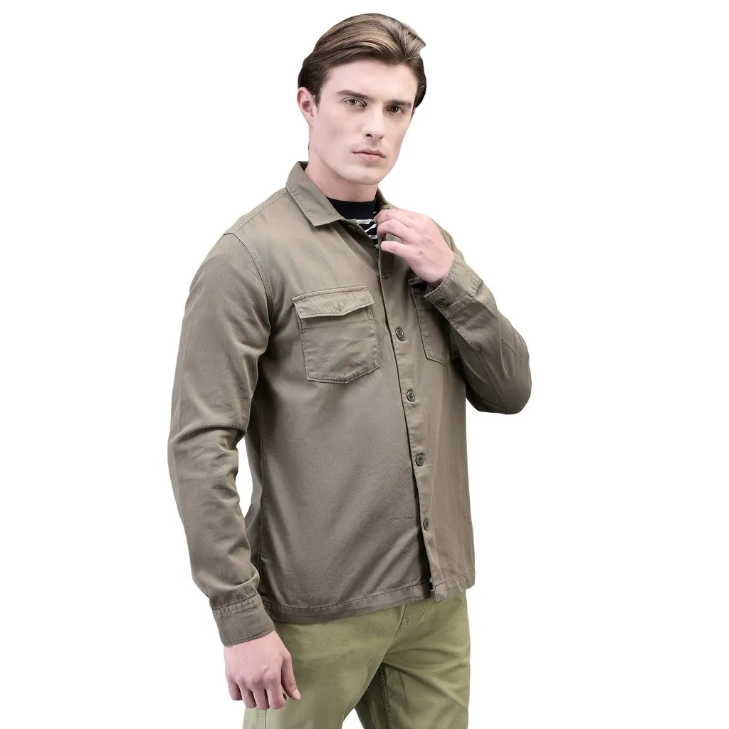 Olive Long Sleeve Shirt for Men - Thumbnail 3