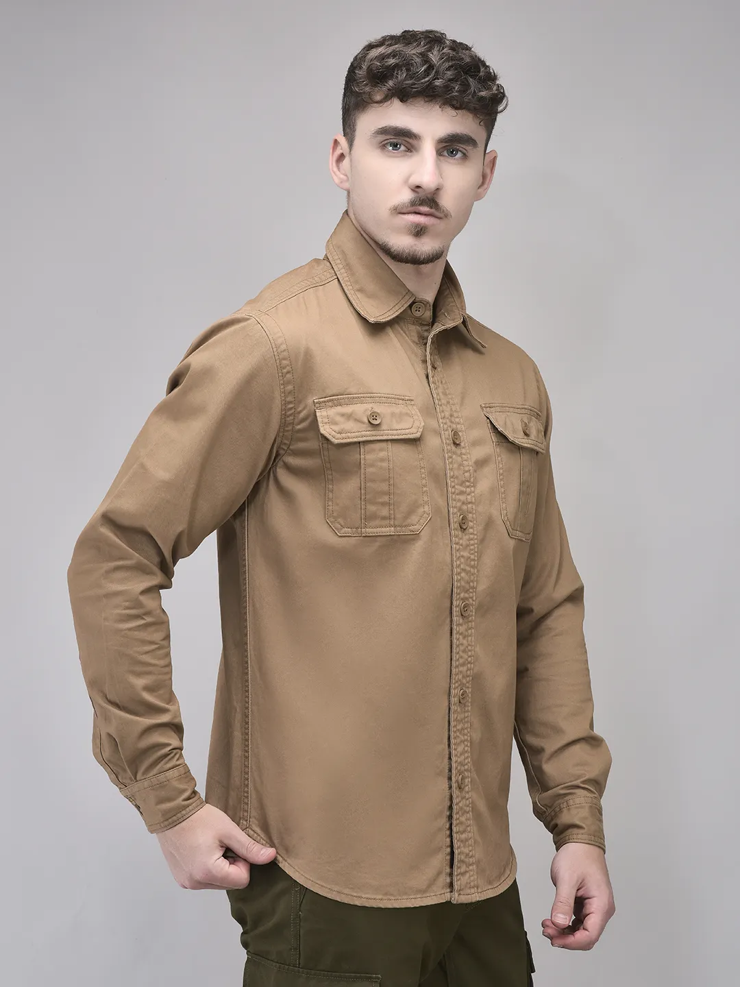 Cotton Camel Men Full Sleeve Shirt - Thumbnail 3