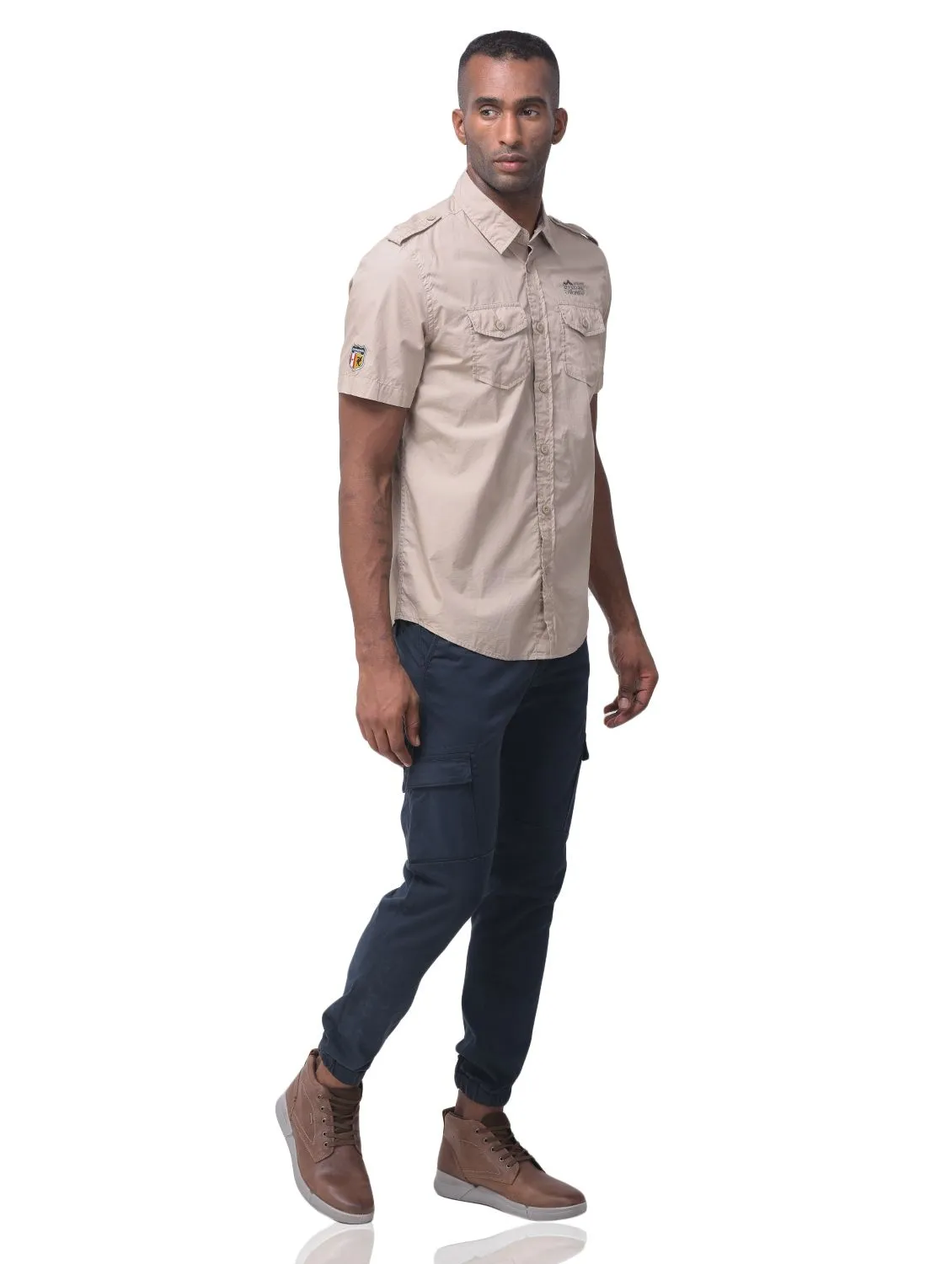 Beige half sleeves cargo shirt - Image 1