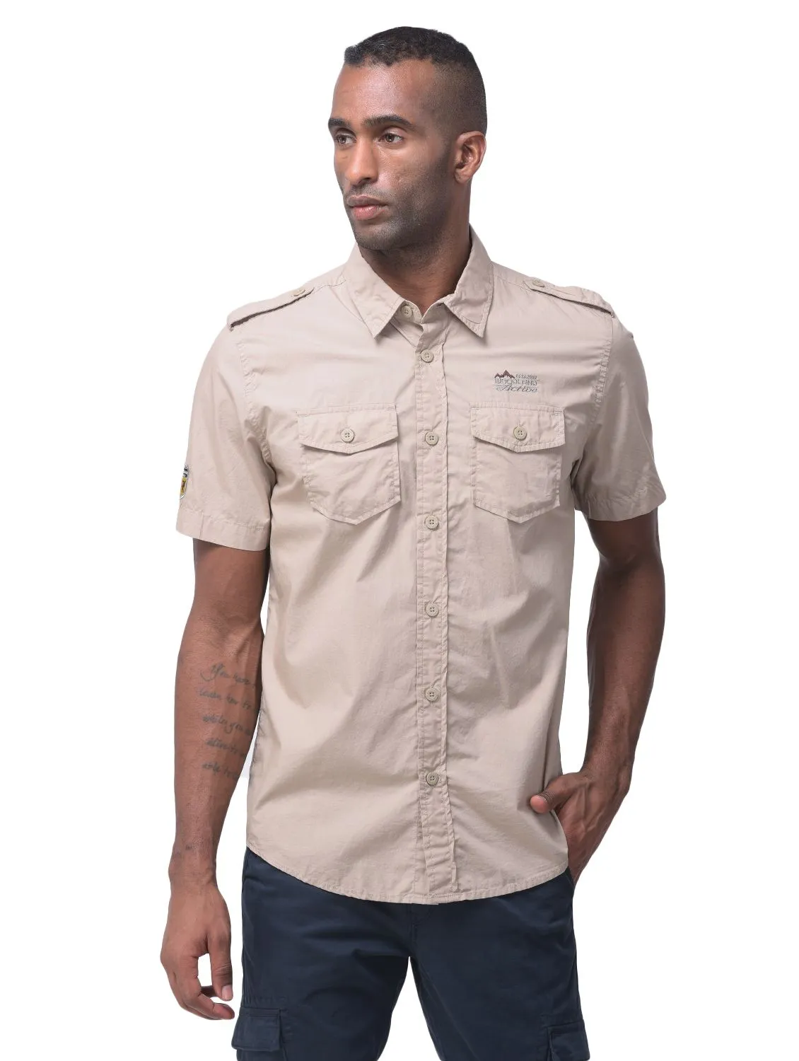 Beige half sleeves cargo shirt - Thumbnail 2