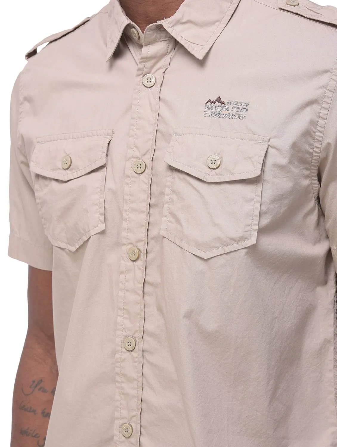 Beige half sleeves cargo shirt - Thumbnail 3