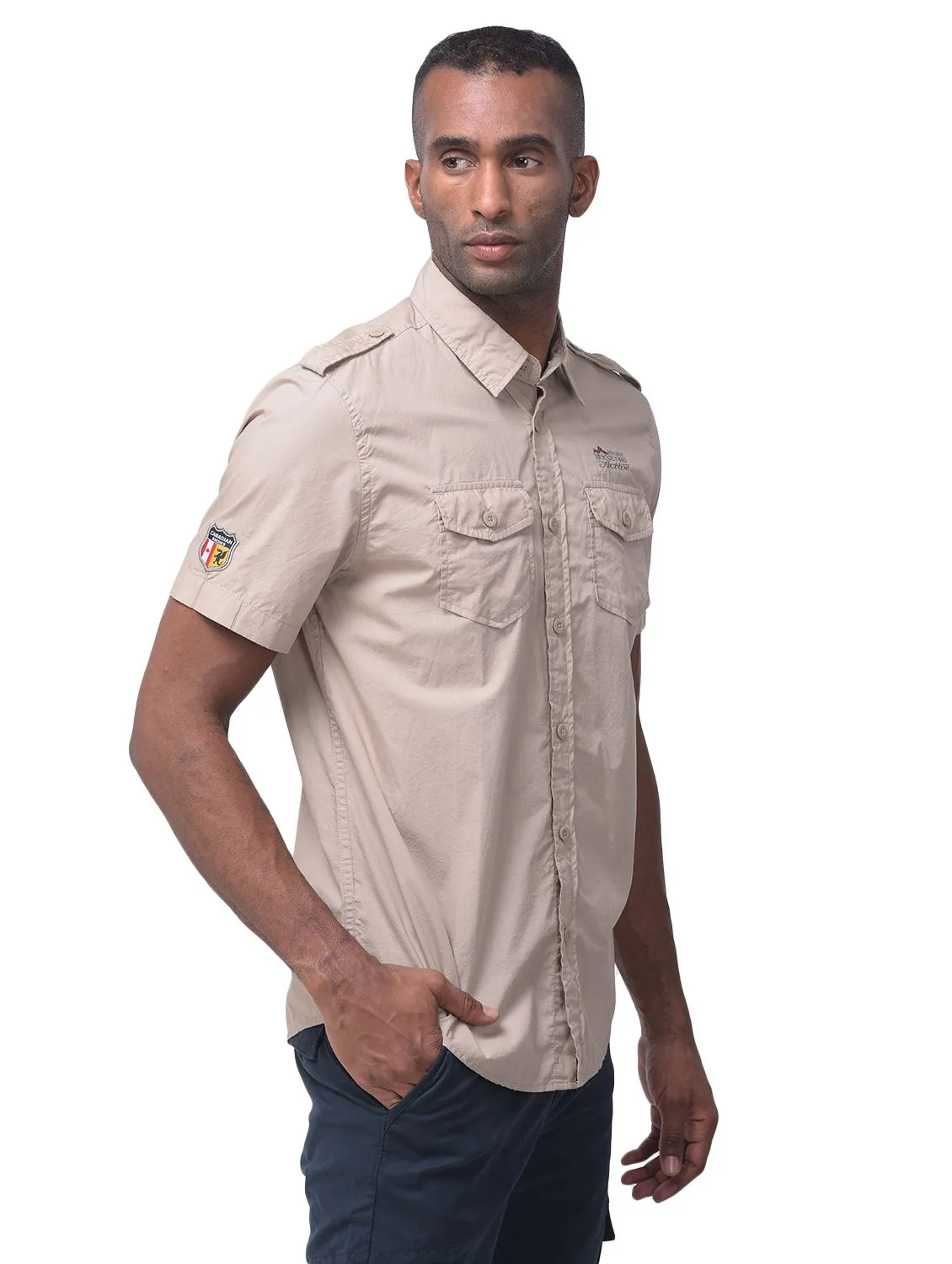 Beige half sleeves cargo shirt - Thumbnail 5