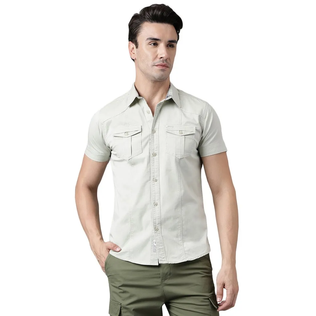 Beige Short sleeve shirt for men - Thumbnail 1