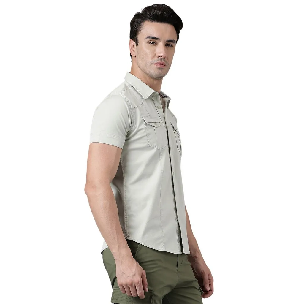 Beige Short sleeve shirt for men - Thumbnail 3