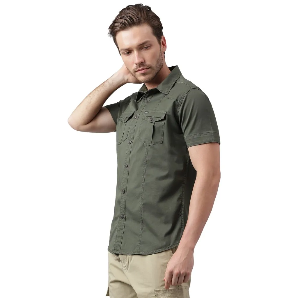 Olive Short sleeve shirt for men - Thumbnail 2