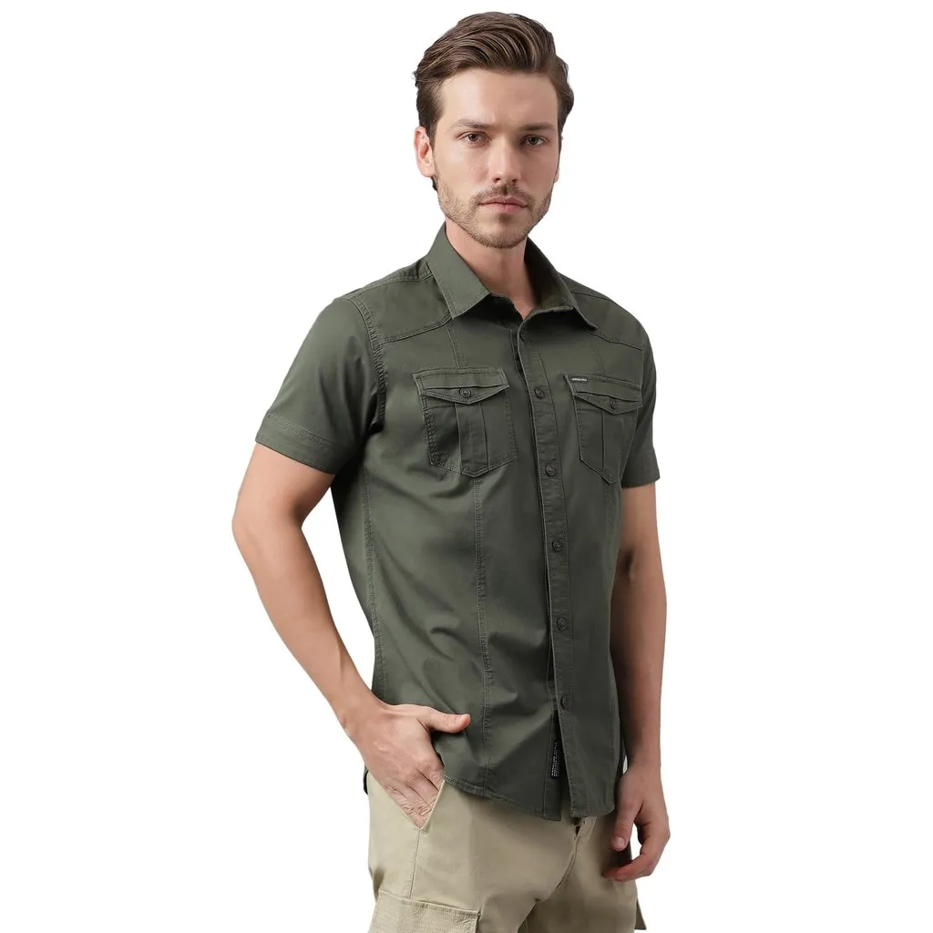Olive Short sleeve shirt for men - Thumbnail 3
