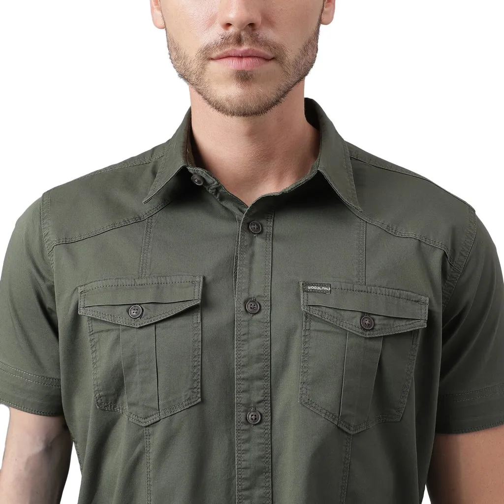 Olive Short sleeve shirt for men - Thumbnail 4