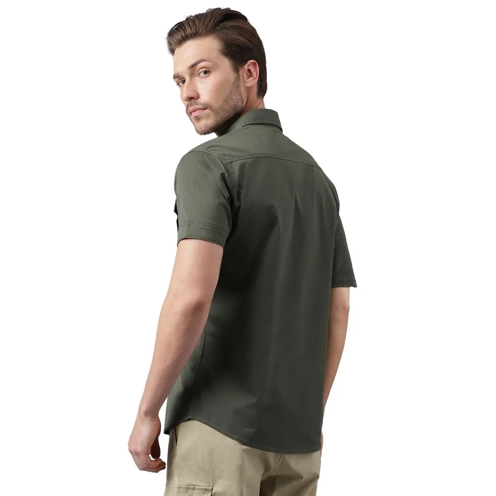 Olive Short sleeve shirt for men - Thumbnail 6
