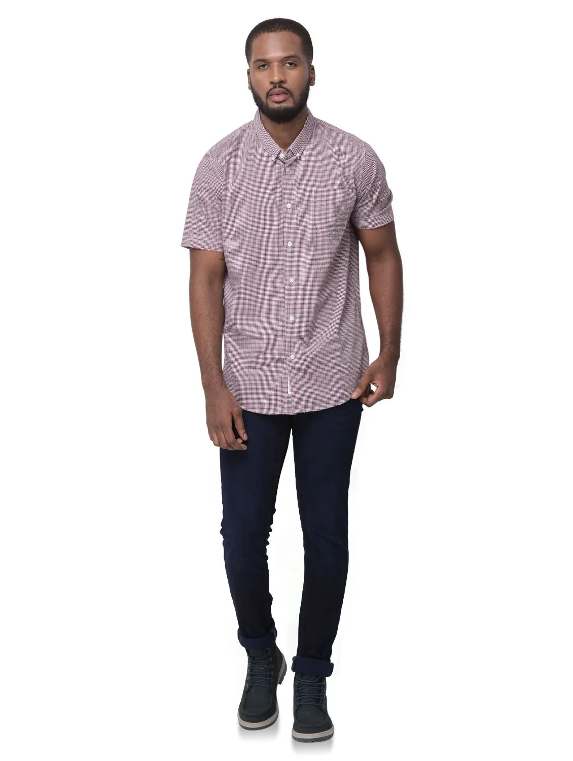 Red/Black half sleeves check shirt - Thumbnail 1