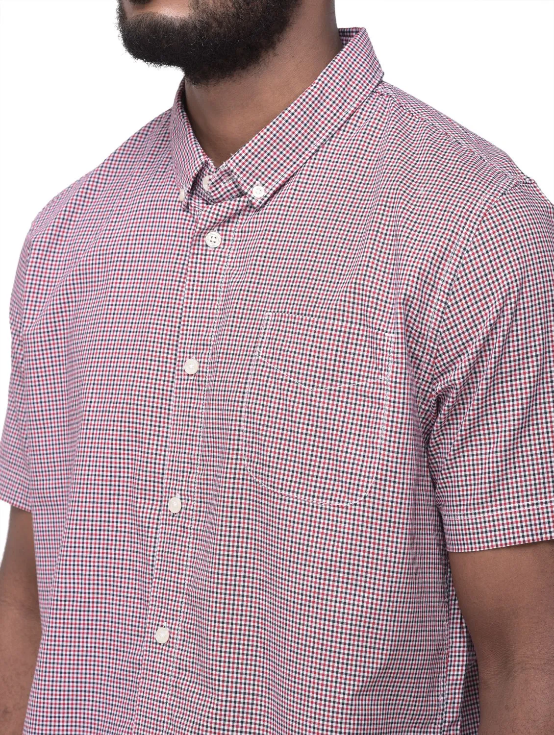 Red/Black half sleeves check shirt - Thumbnail 3