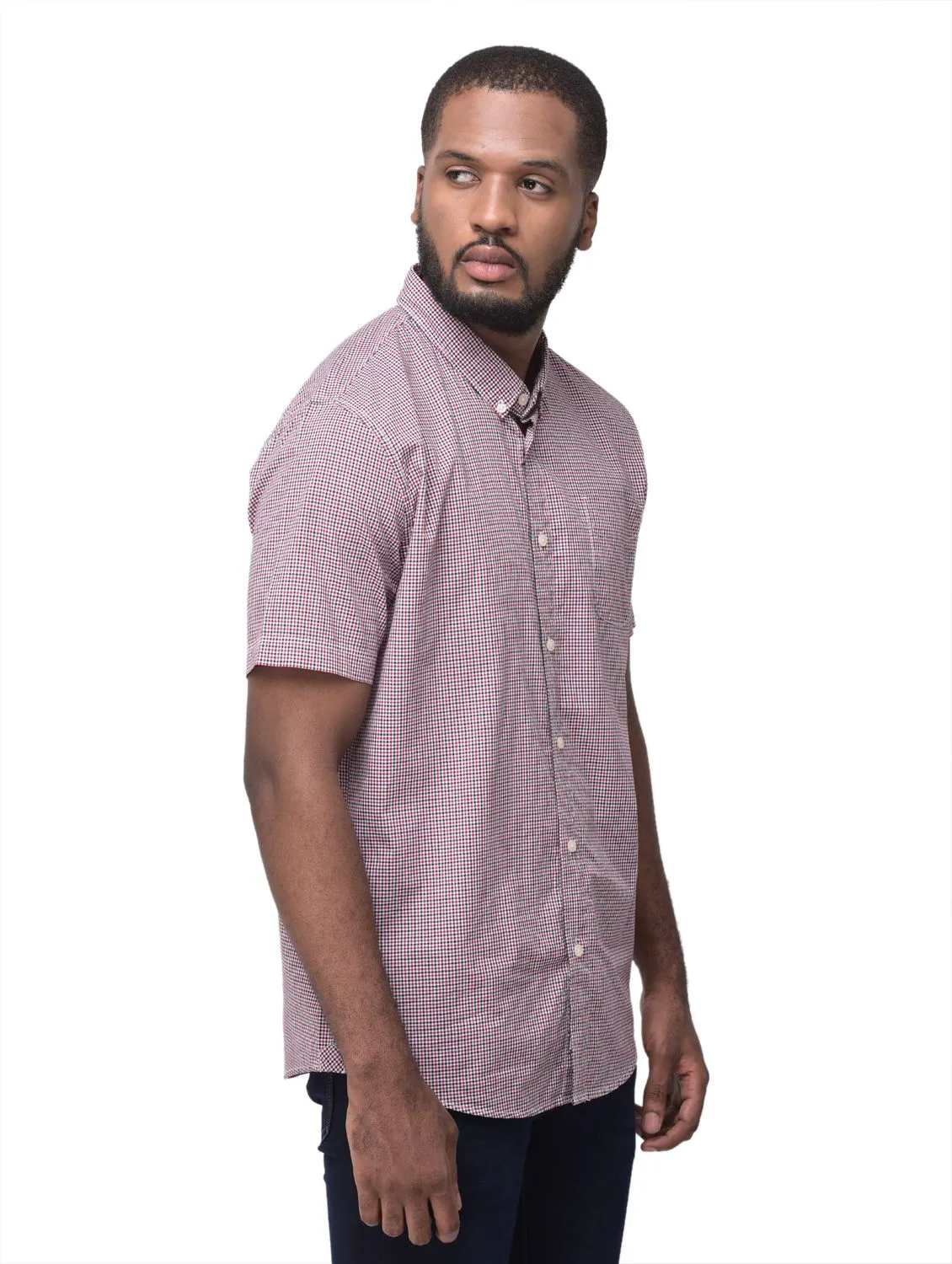 Red/Black half sleeves check shirt - Thumbnail 7
