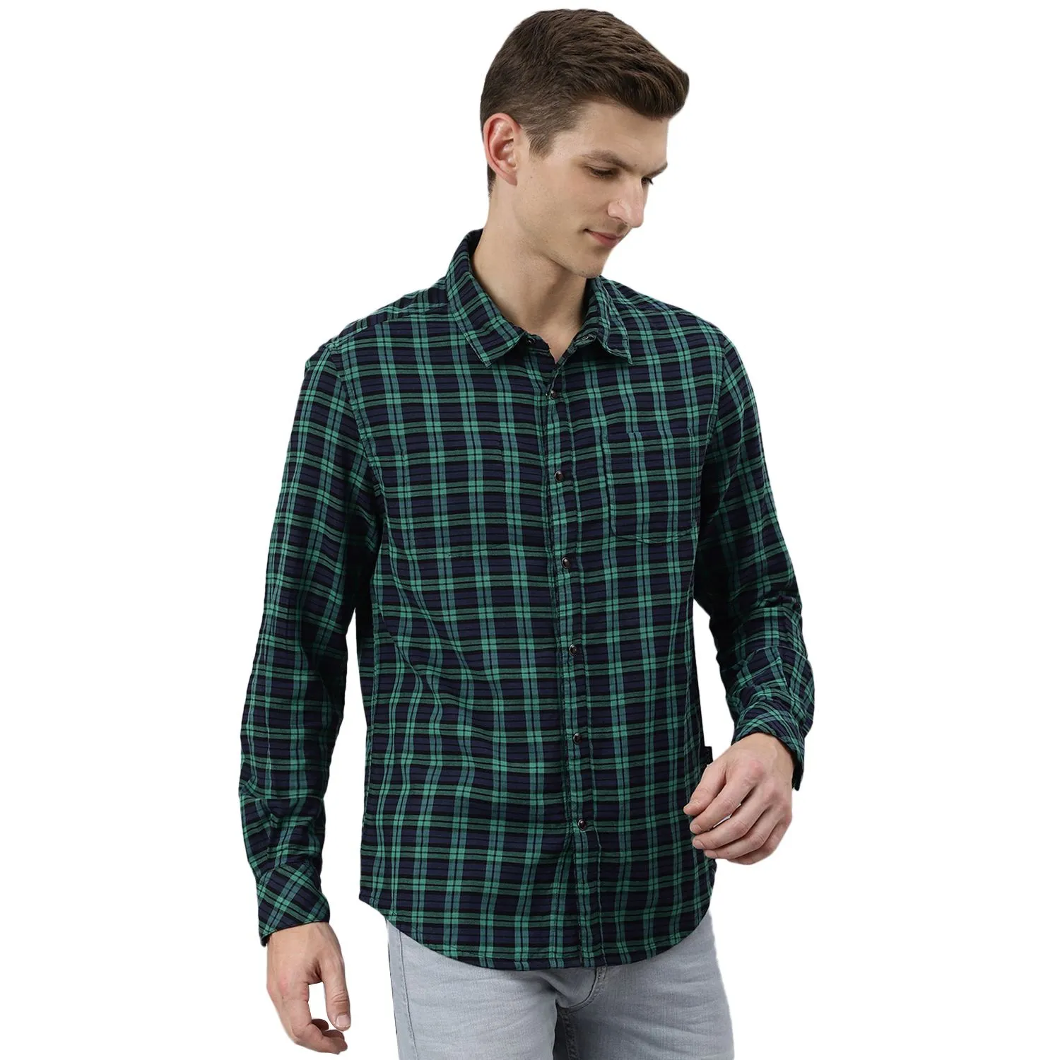 Blue/Green Checkered shirt for men - Thumbnail 3