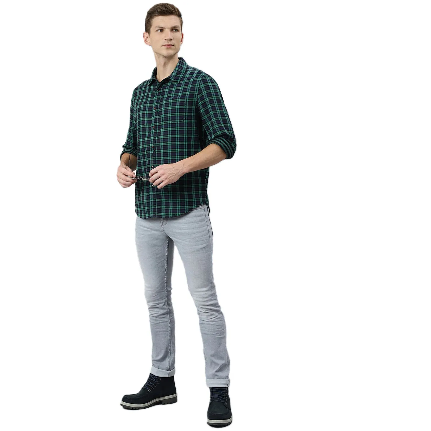 Blue/Green Checkered shirt for men - Thumbnail 10