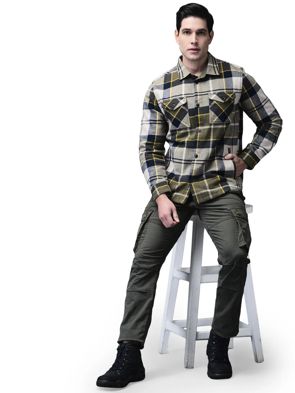 Beige Multicolored Winter Shacket For Men - Thumbnail 7