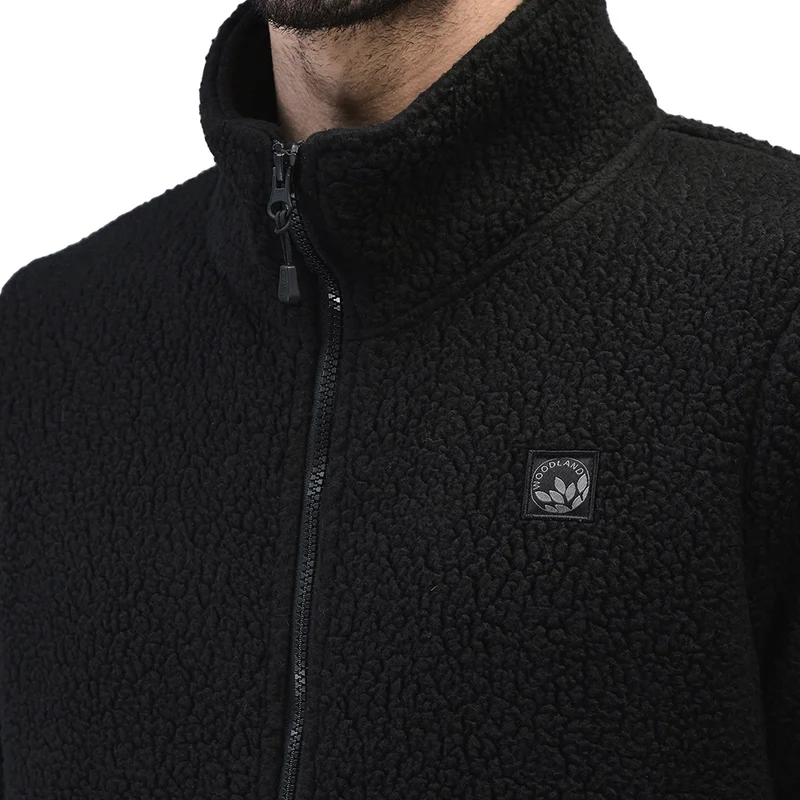 Men High-Neck Onyx black fleece Sweatshirt with full Zip - Thumbnail 4
