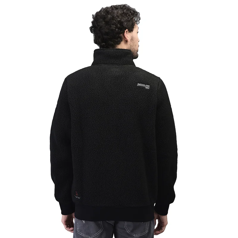 Men High-Neck Onyx black fleece Sweatshirt with full Zip - Thumbnail 6