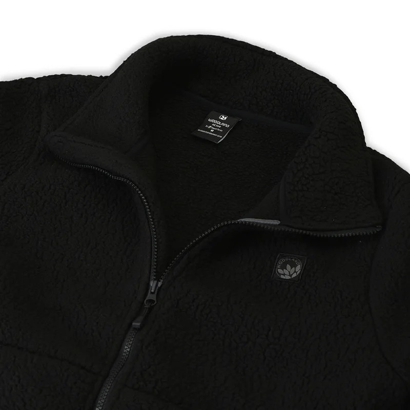 Men High-Neck Onyx black fleece Sweatshirt with full Zip - Thumbnail 7