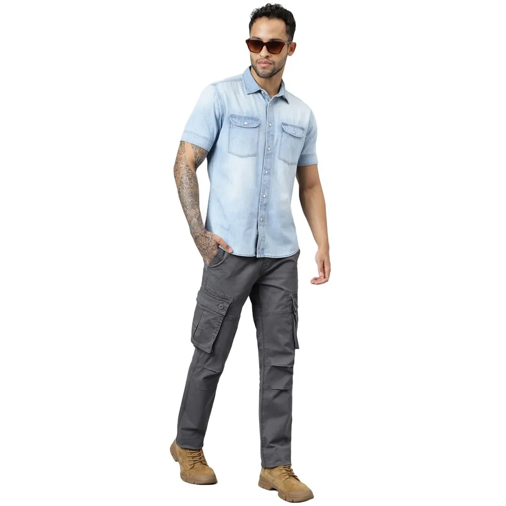 Steel Grey Cargo Pants For Men - Thumbnail 7