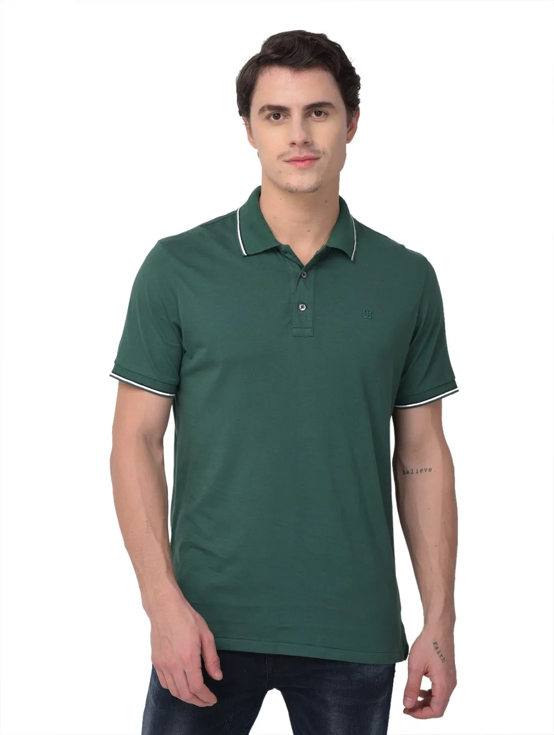 Green polo T-shirt for men - Thumbnail 2