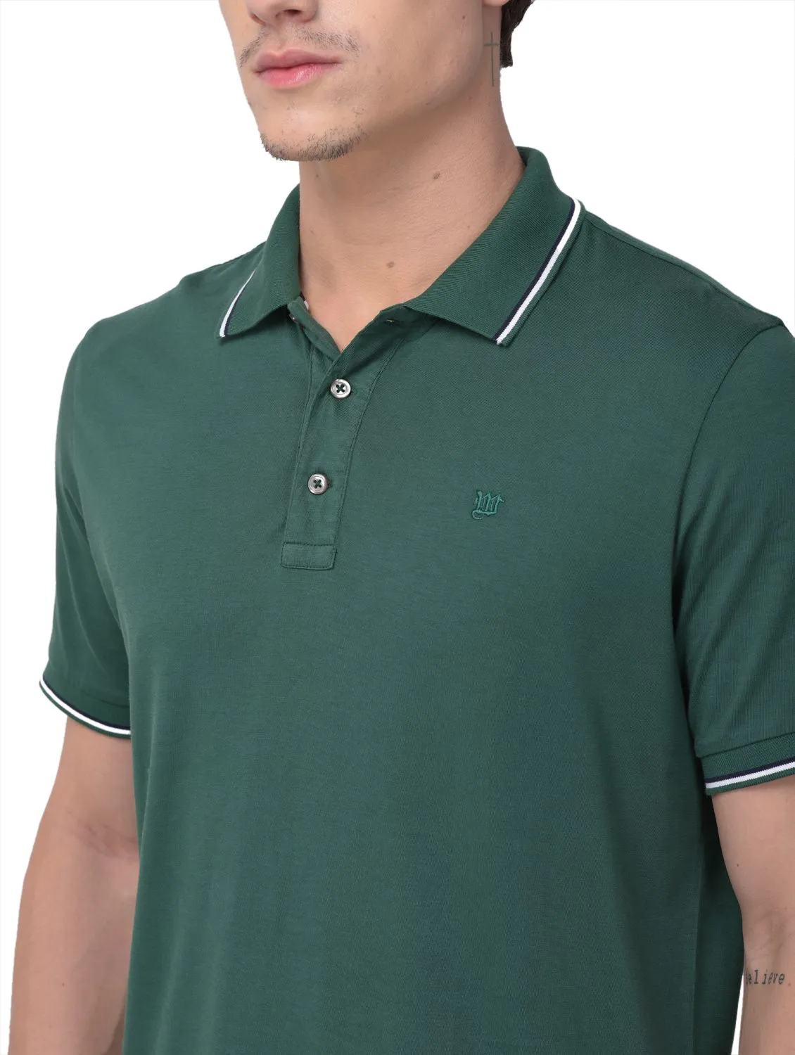 Green polo T-shirt for men - Thumbnail 3