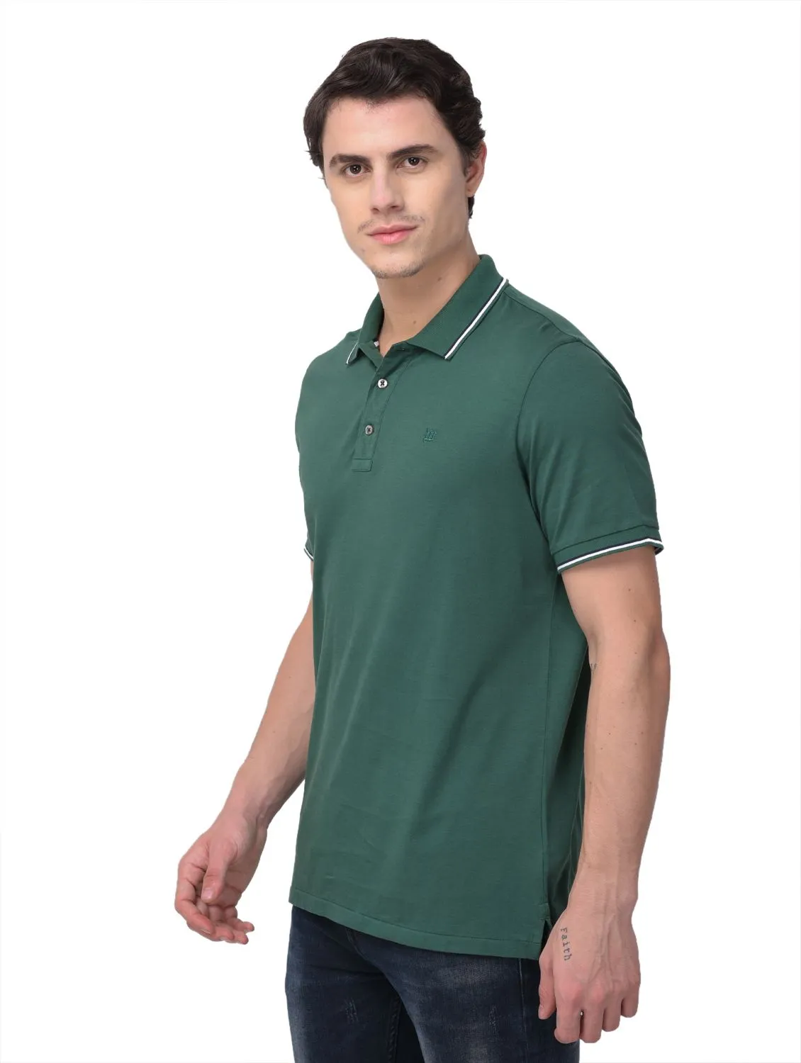 Green polo T-shirt for men - Thumbnail 5