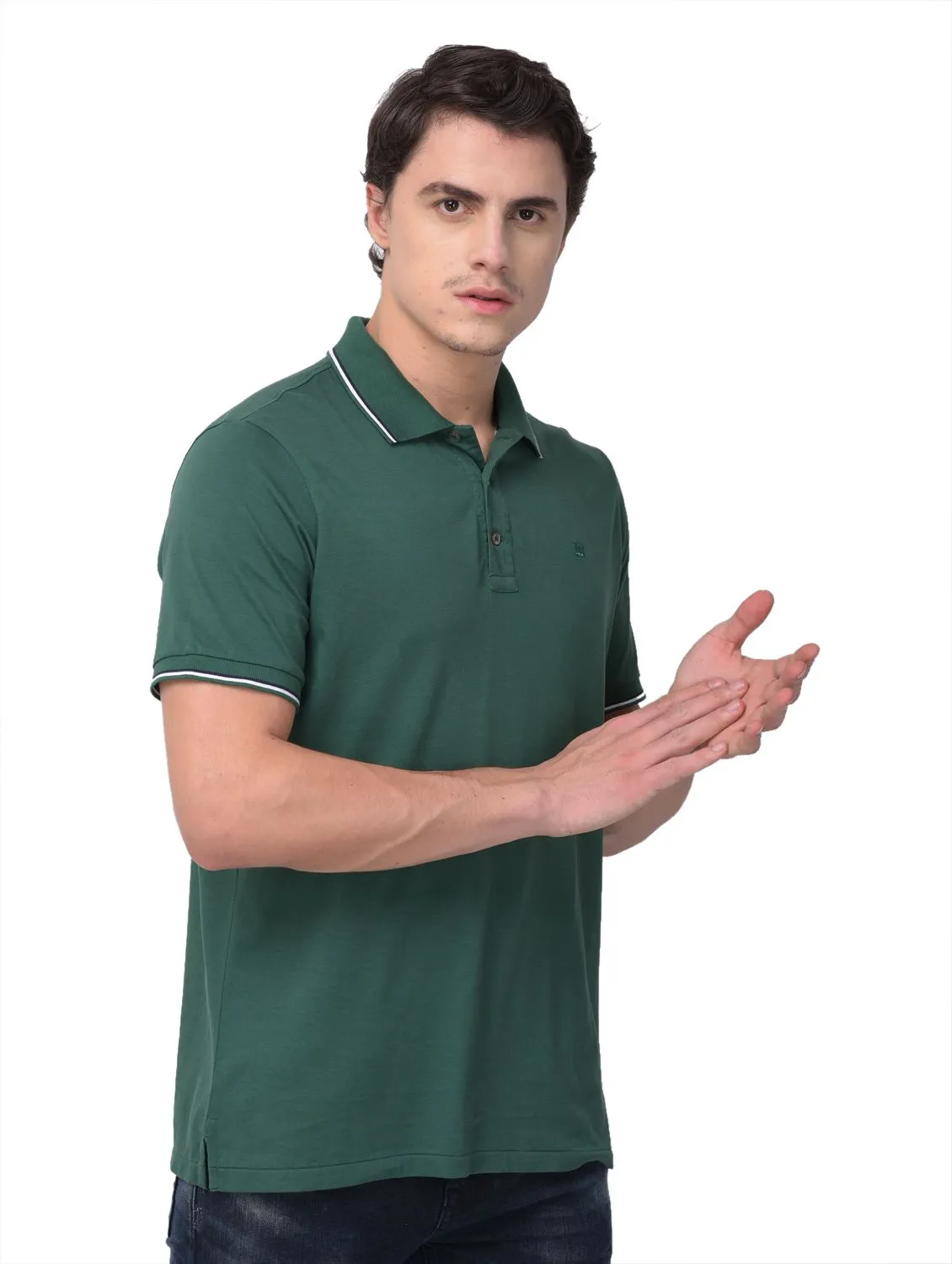 Green polo T-shirt for men - Thumbnail 6