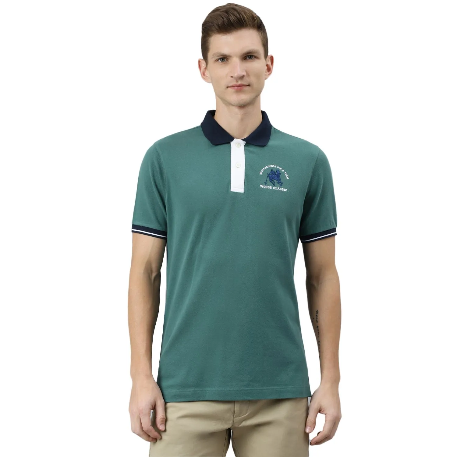 Green/Navy Polo t-shirt for men - Thumbnail 1