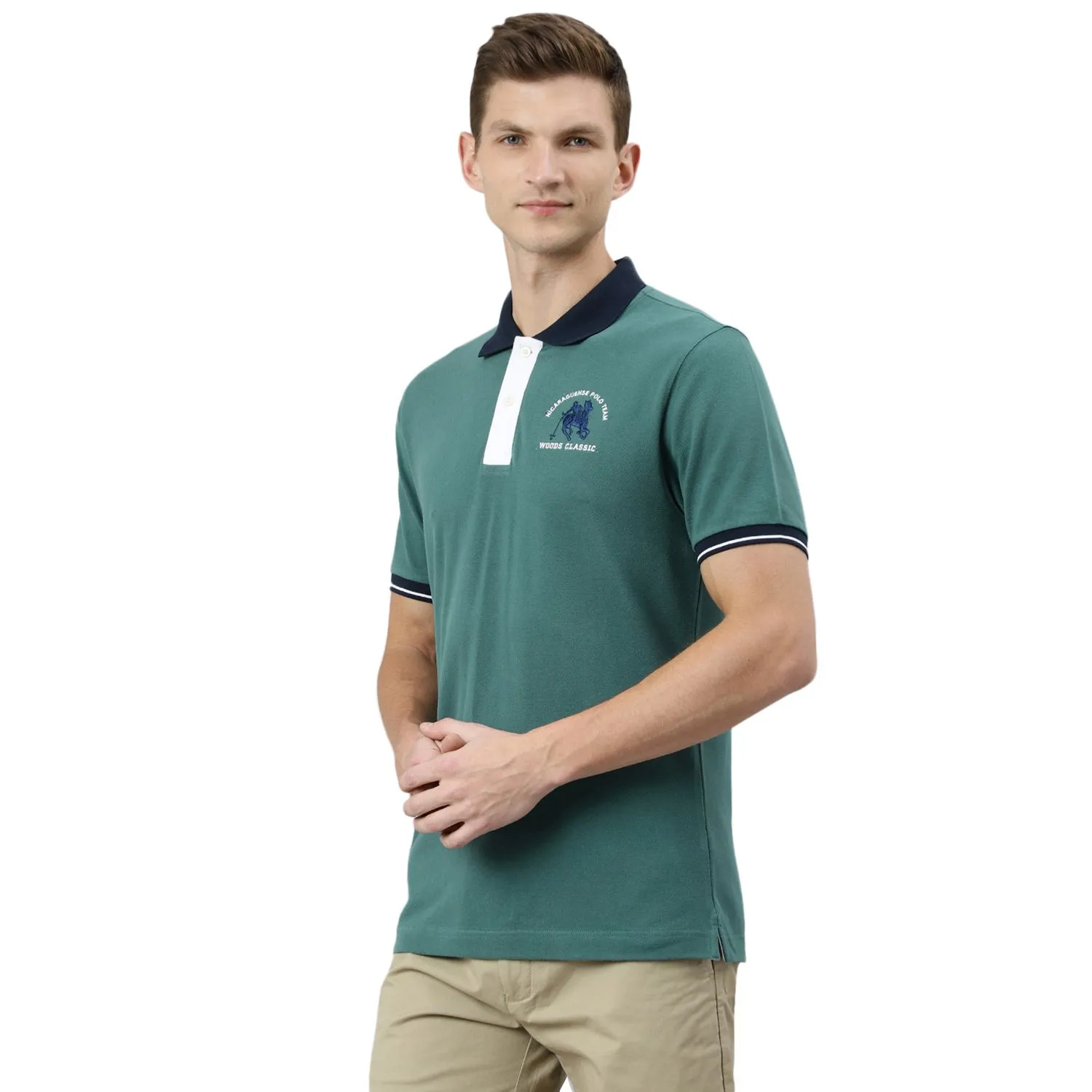 Green/Navy Polo t-shirt for men - Thumbnail 2