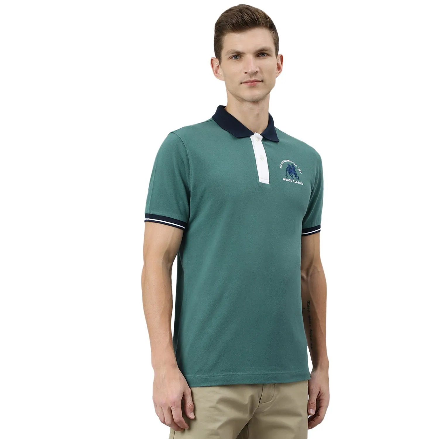Green/Navy Polo t-shirt for men - Thumbnail 3